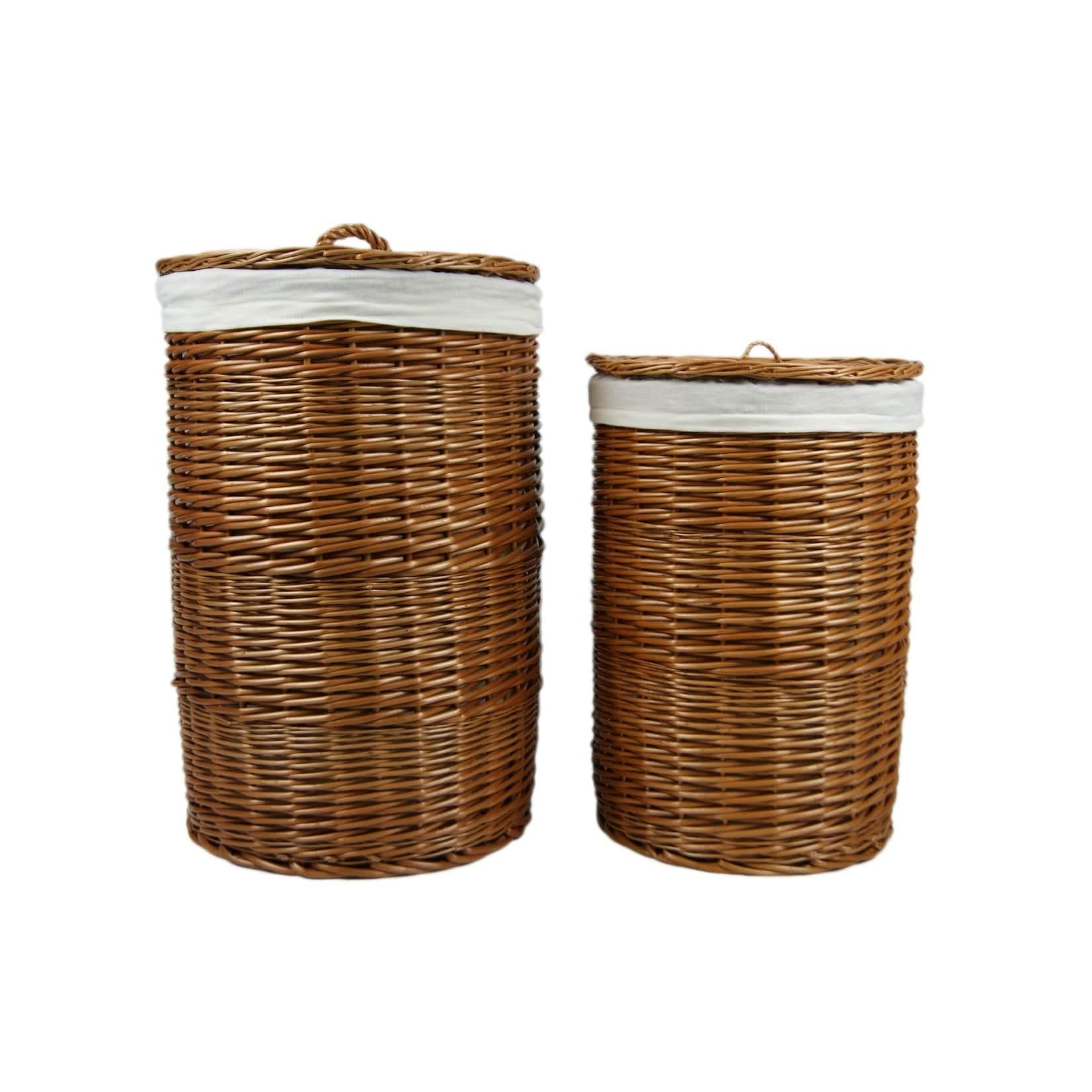 Lycce Wäschekorb Weide mit Deckel und waschbarem Stoffeinsatz