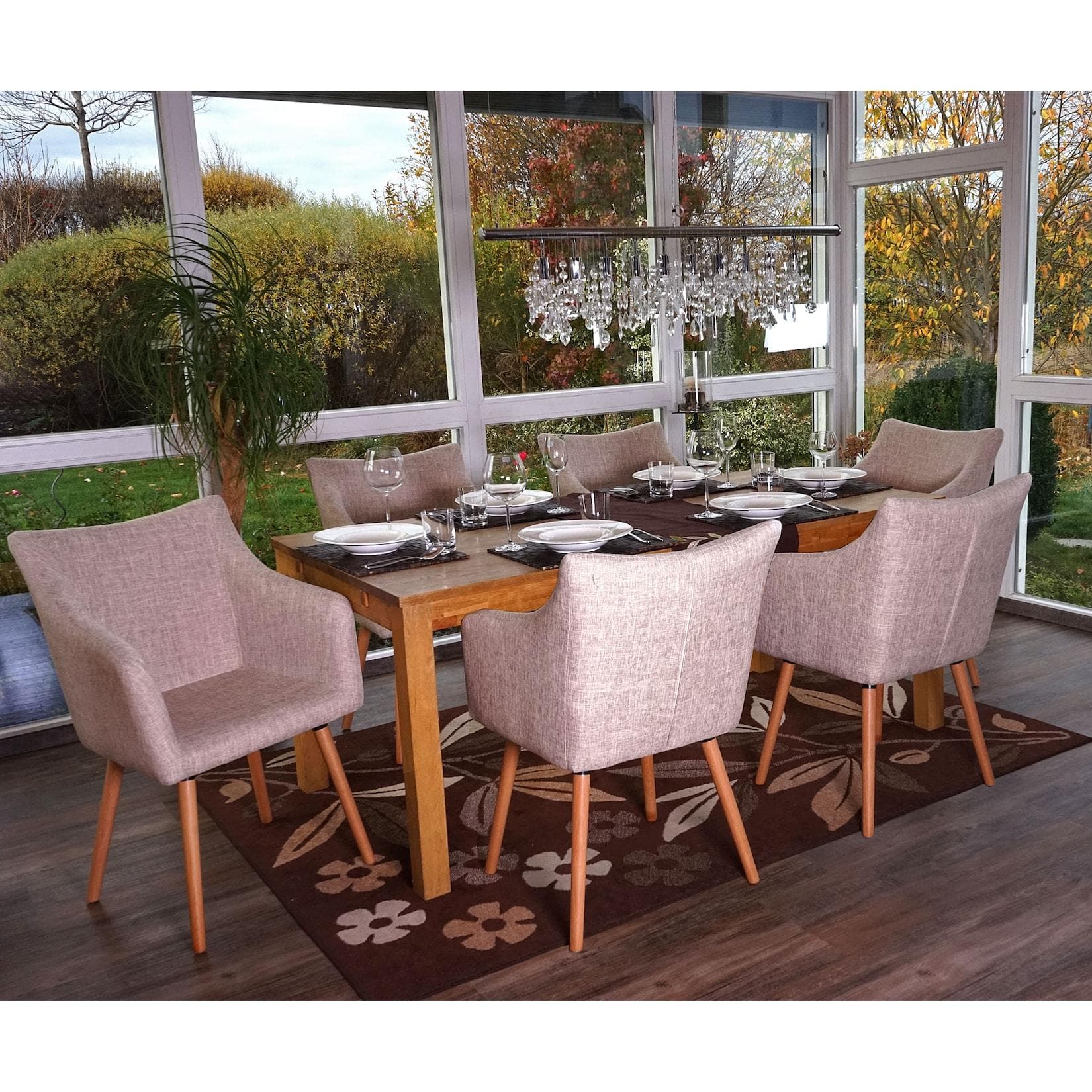 6er-Set Esszimmerstuhl Vaasa T382 Kunstleder Creme/Grau Retro 50er Jahre Design