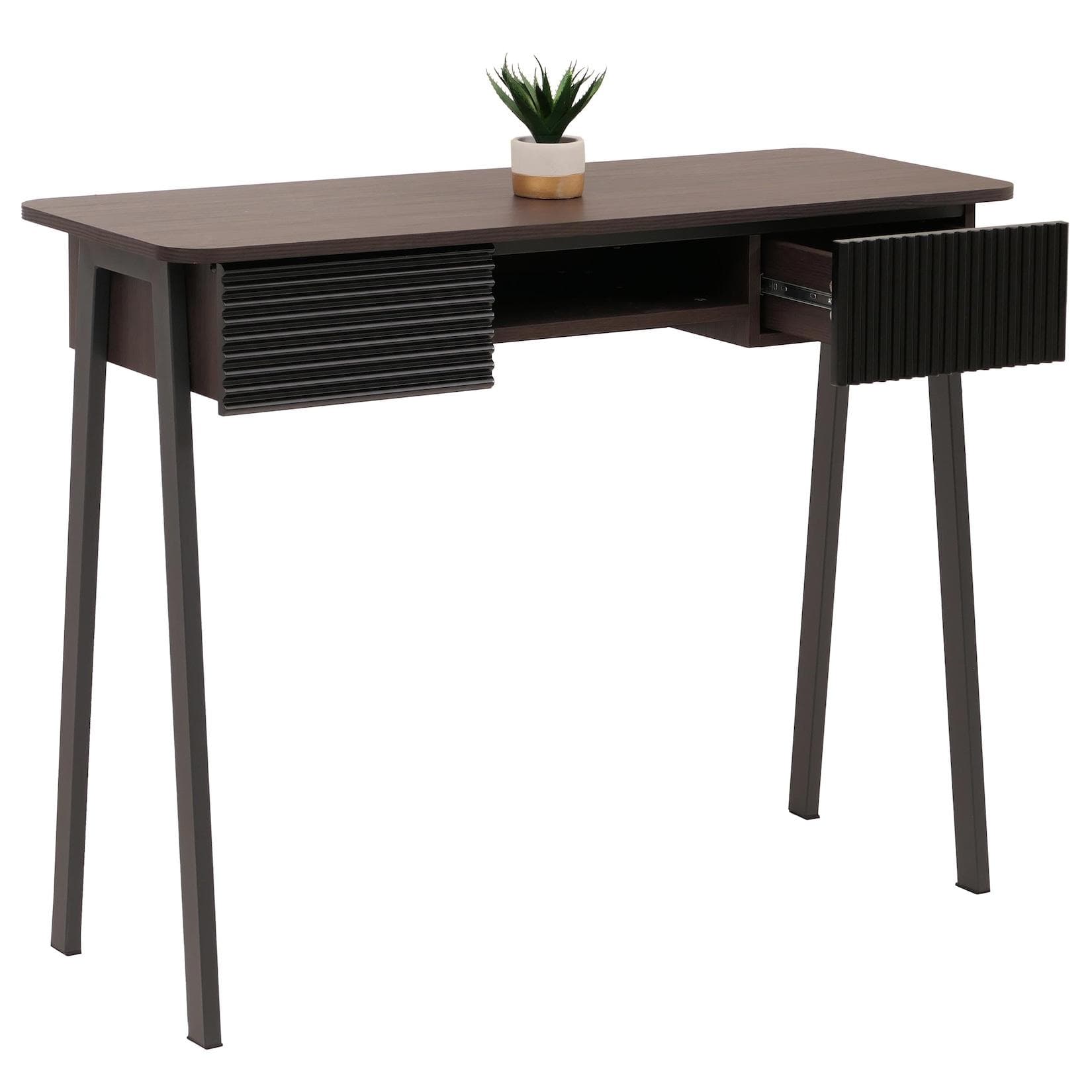 Konsolentisch MCW-O40, Telefontisch Flur-/Beistelltisch, Ablage Schublade MDF Melamin Metall 88x110x40cm ~ Walnuss-Optik