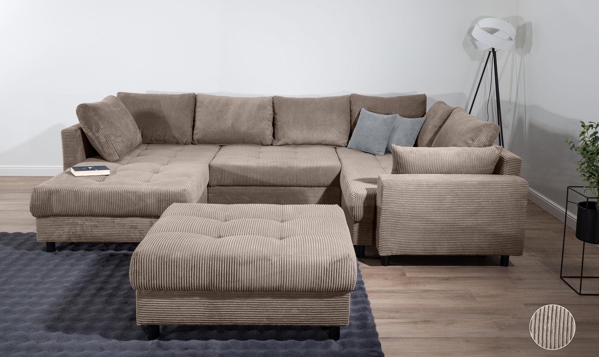 Collection AB Wohnlandschaft Toni U-Form mit Armlehne Taupe