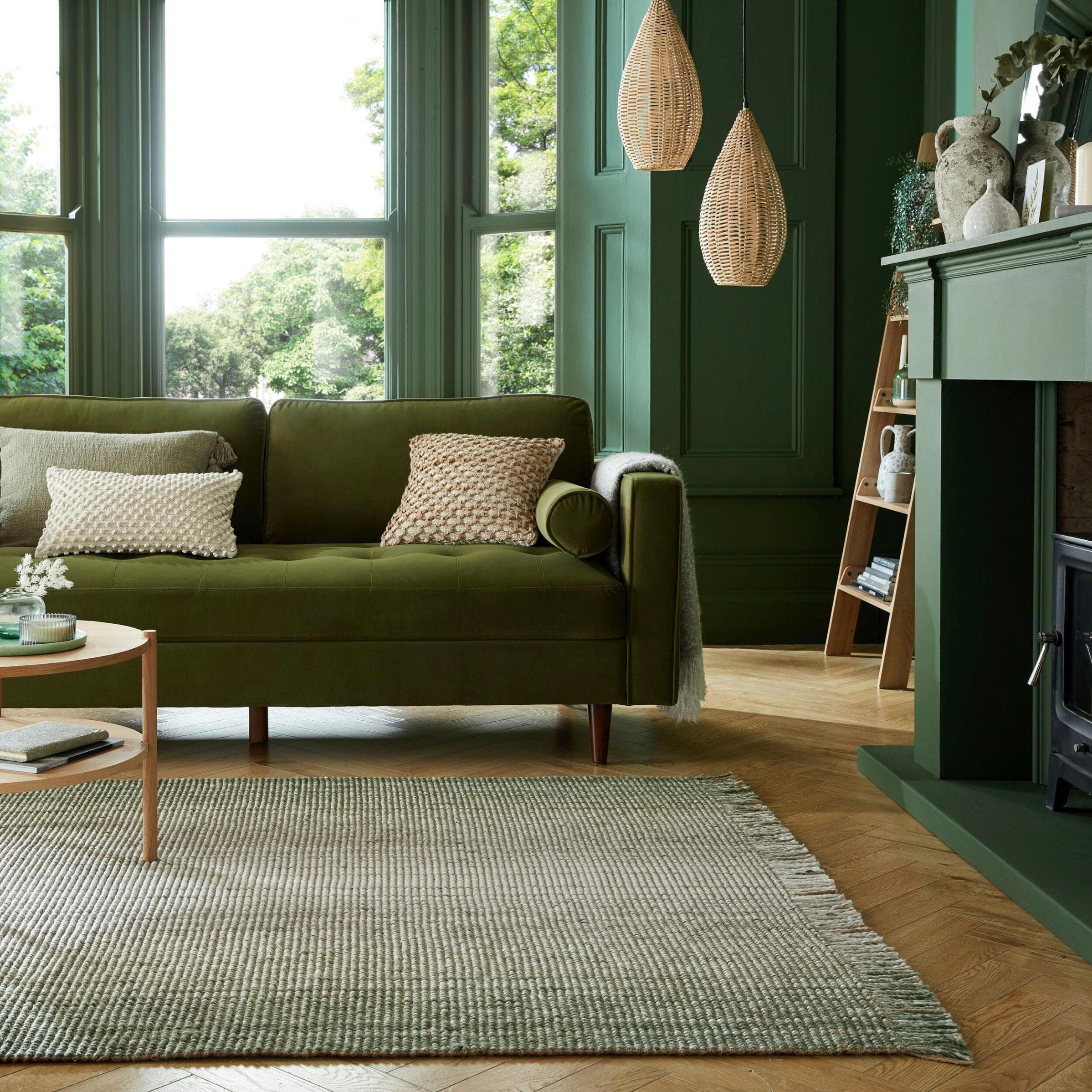 FLAIR RUGS Jute Ombre Teppich Grün Skandinavisch Handgeknüpft
