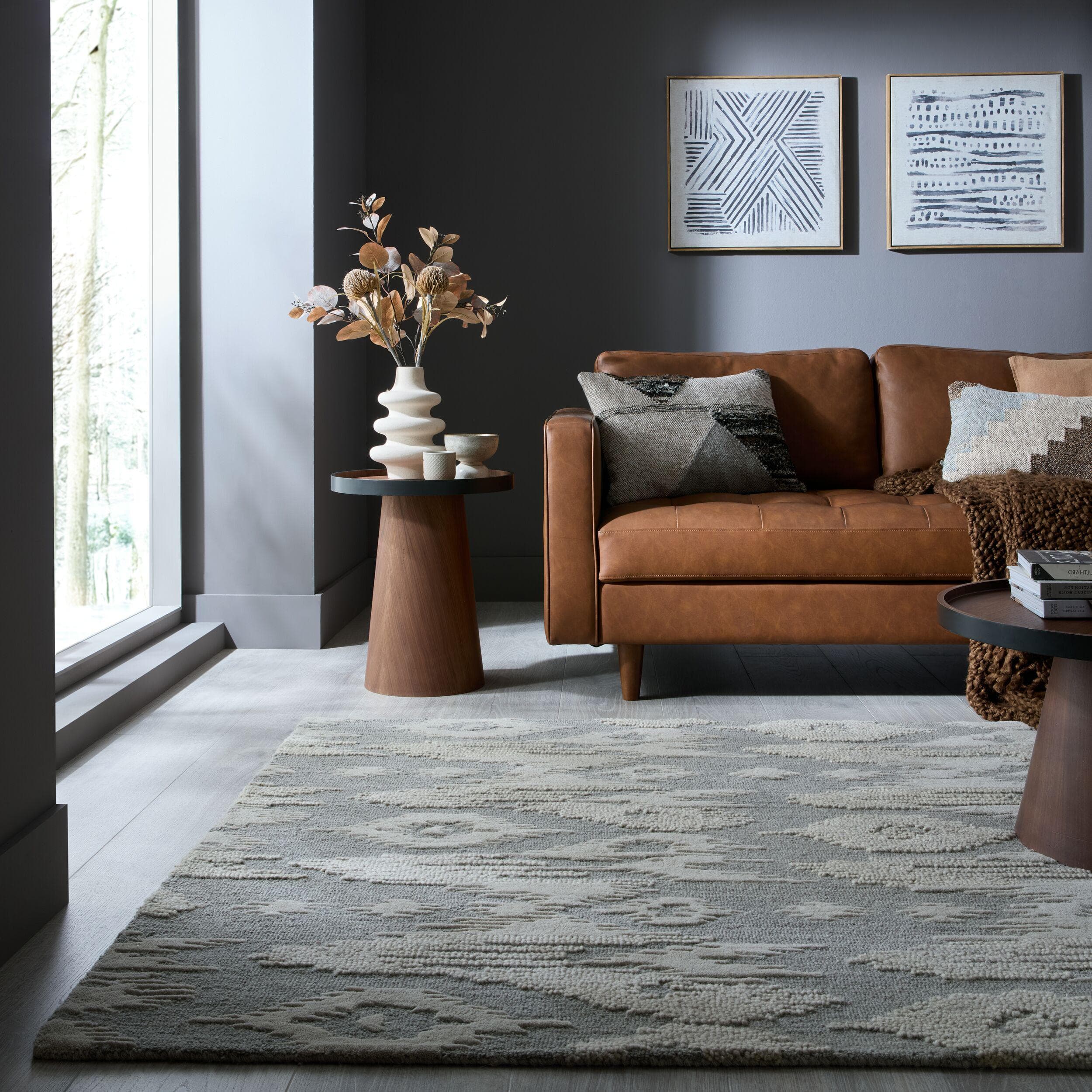 Wollteppich Dion Ikat 100% Wolle Grau Ikat-Design Handgefertigt