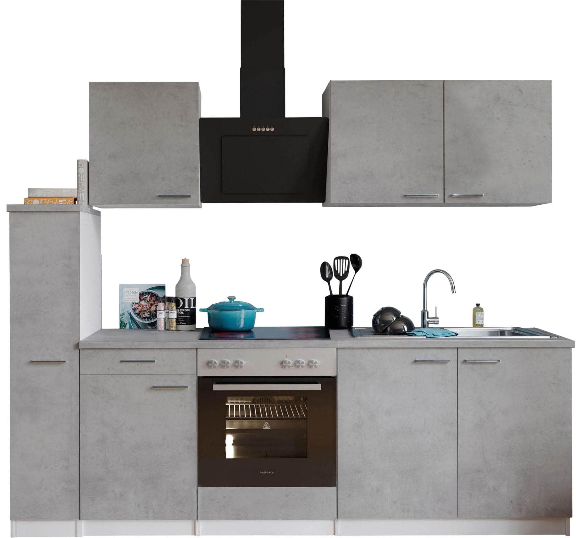 Küchenzeile RESPEKTA Malia Beton-Optik Weiß 240 cm