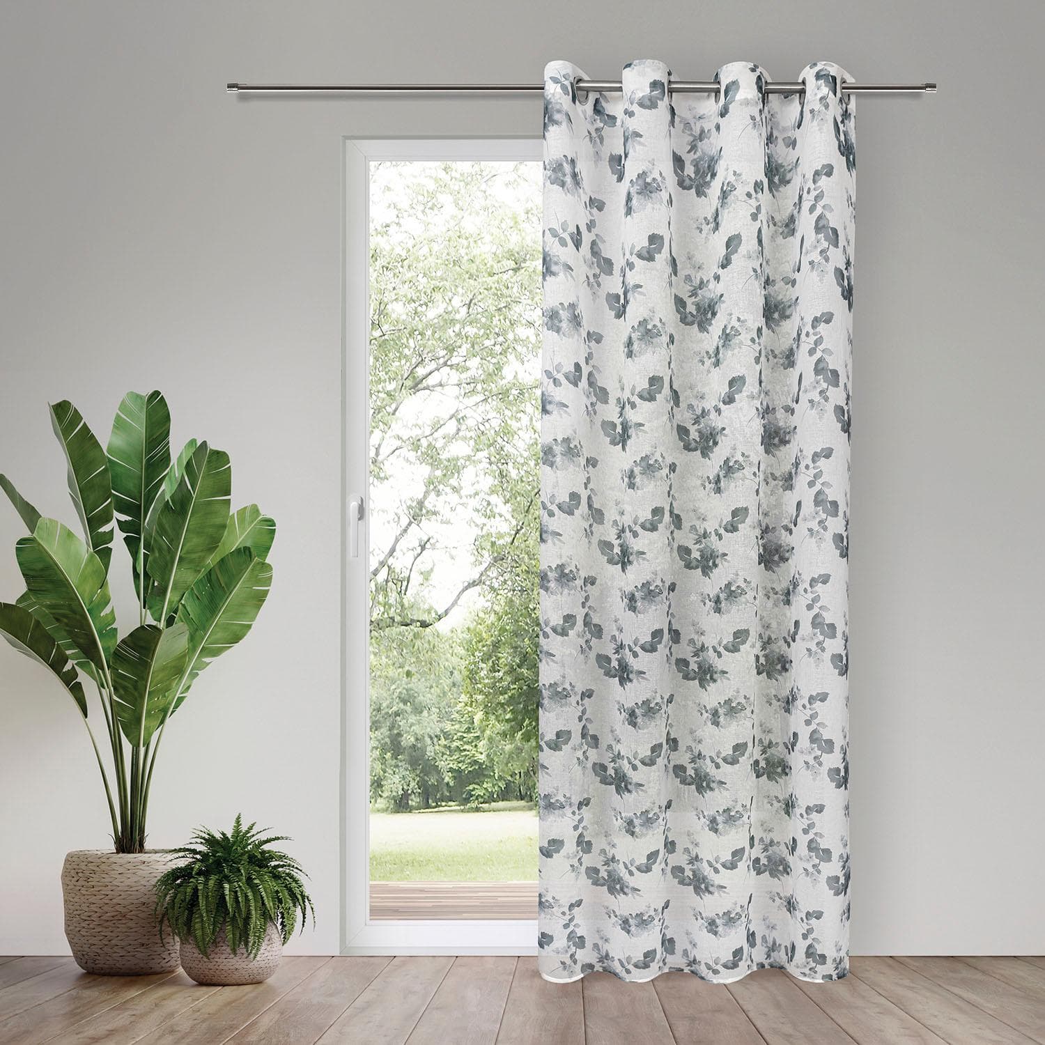Gardine GERSTER Helma Weiß/Blau 140x245 cm Polyester Ösenschal