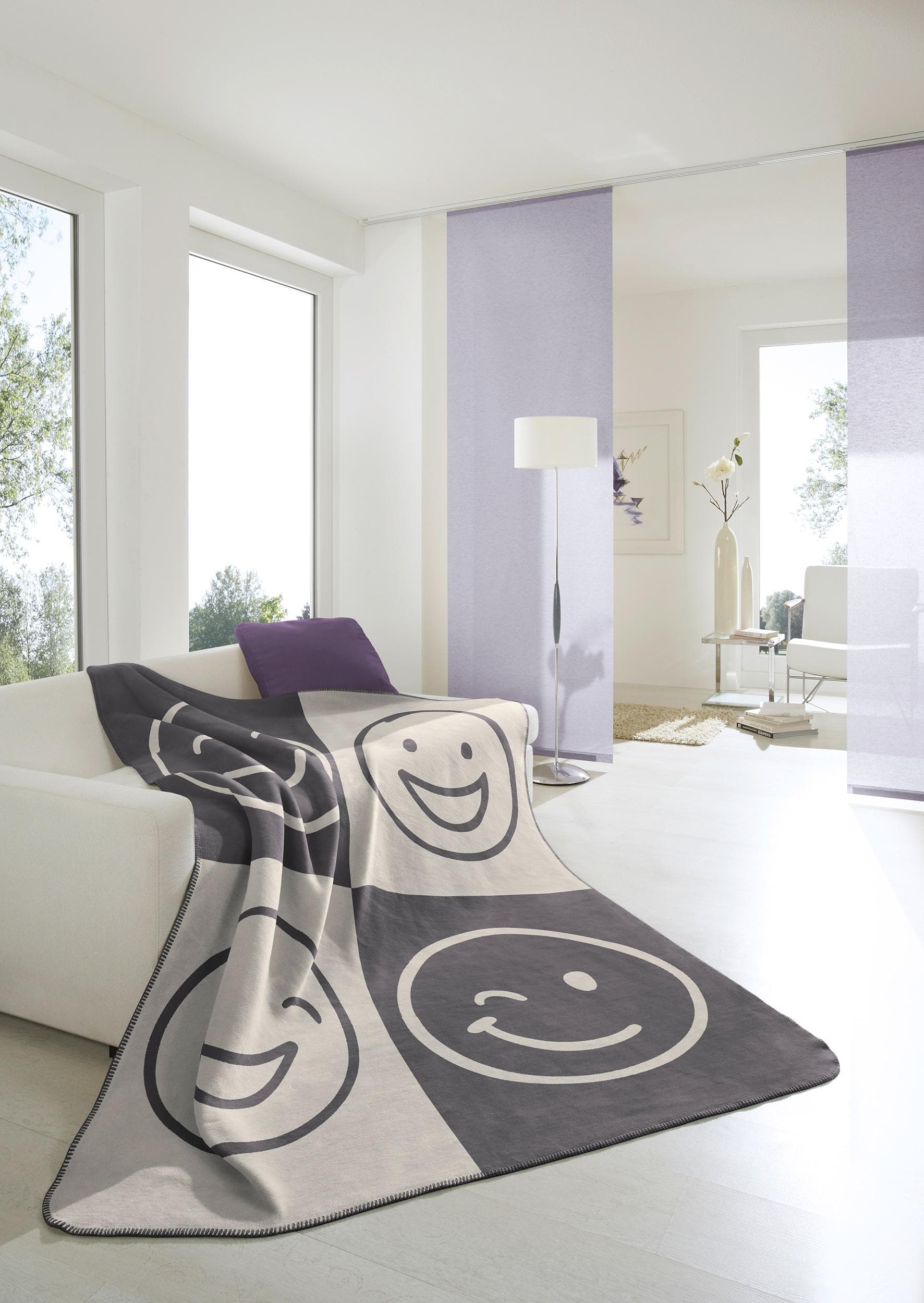 Wohndecke Biederlack Emoji Grau Baumwolle Polyacryl