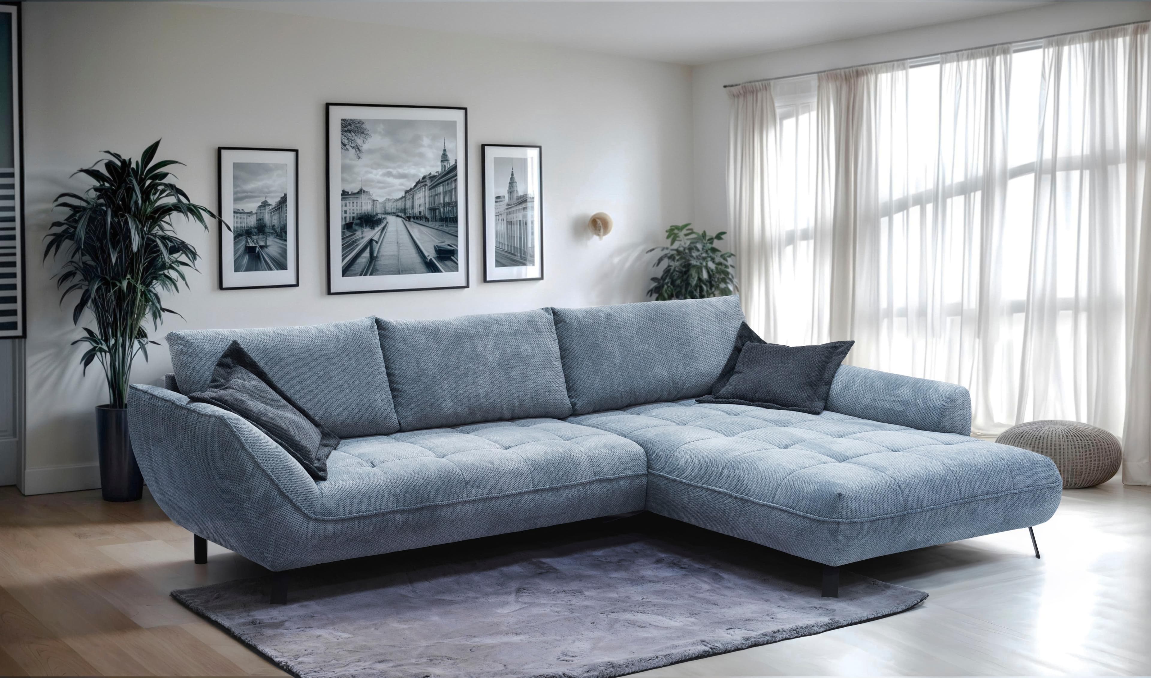 EXXPO Ecksofa Biarritz Modern L-Form Blau Webvelours