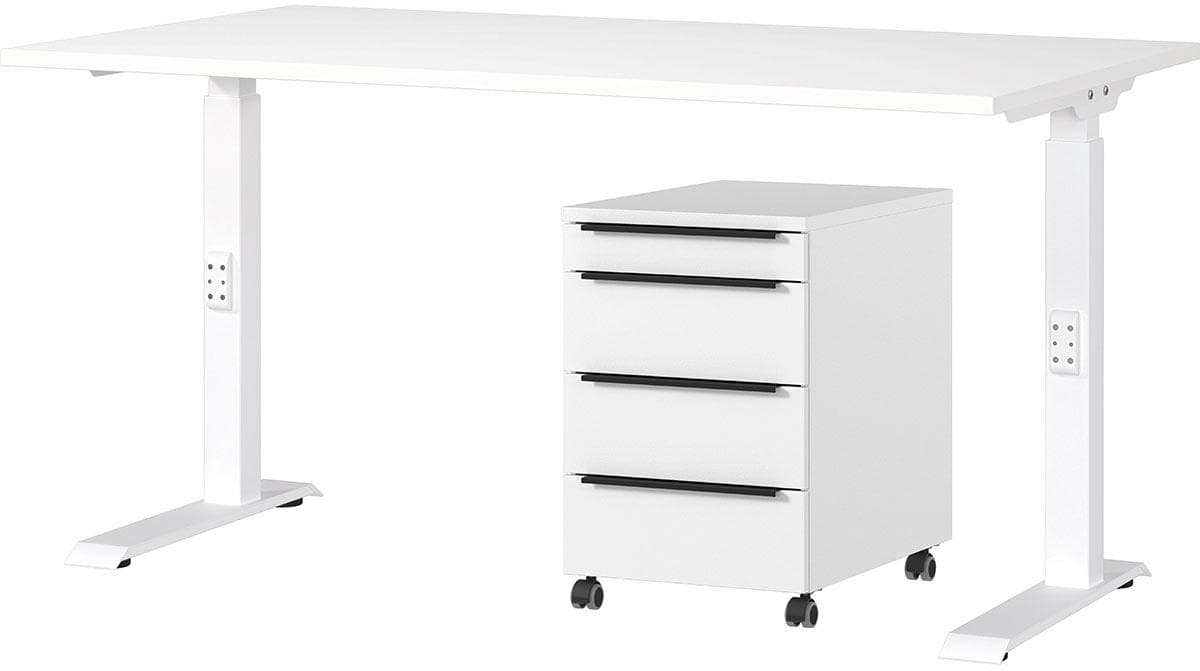 Büromöbel-Set GERMANIA Mailand Weiß Höhenverstellbar mit Rollcontainer