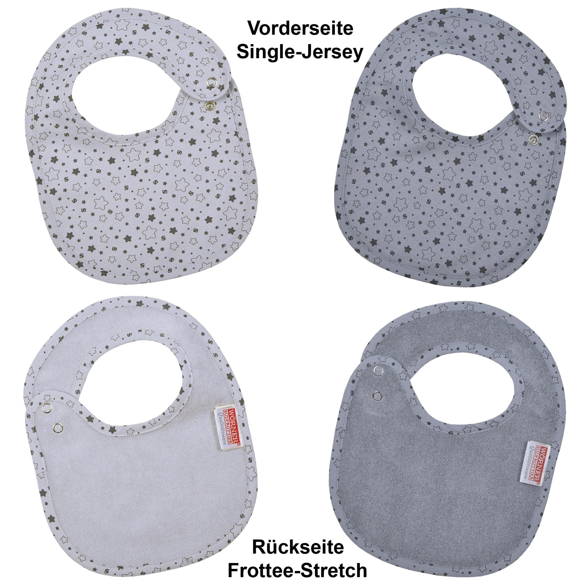 Lätzchen WÖRNER Sterne Grau 22x29 cm - 2er Set