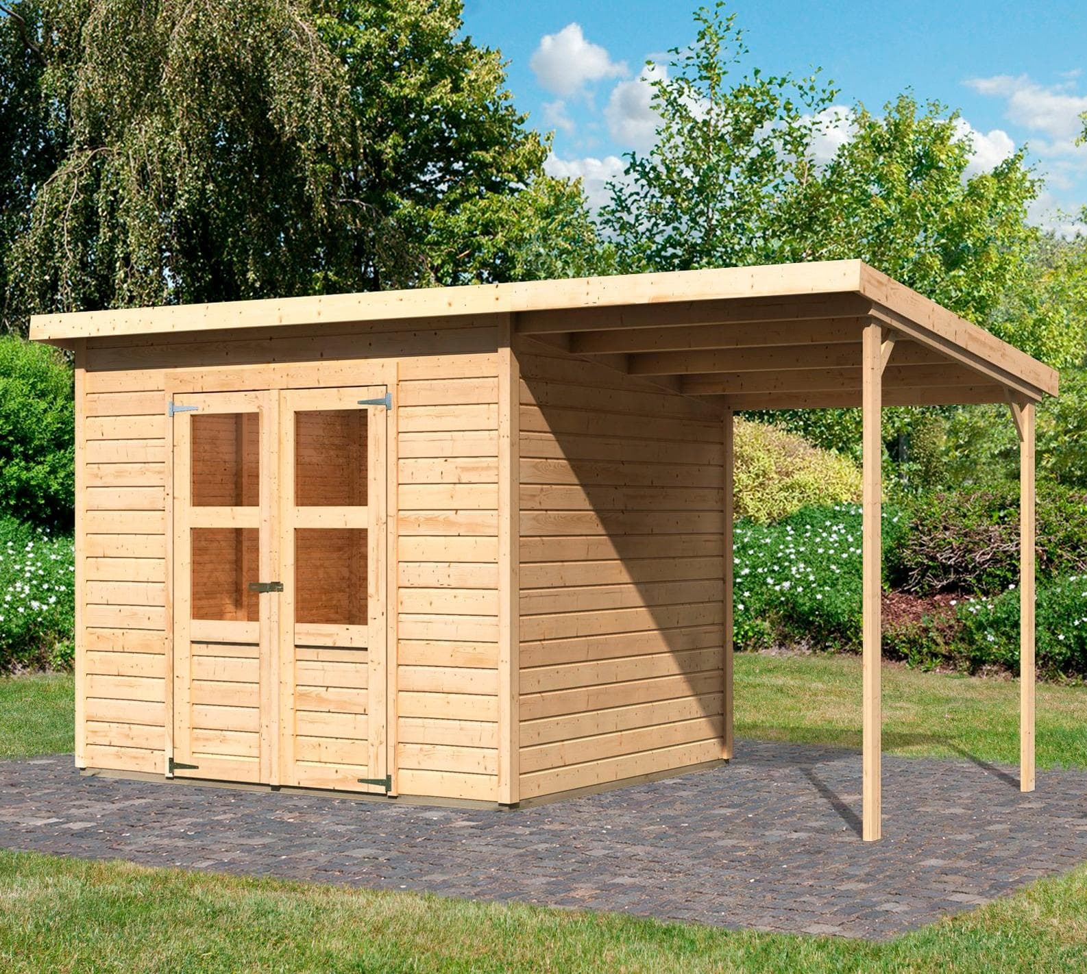 Gartenhaus KARIBU Baggersee 4 Beige Holzwerkstoff Pultdach