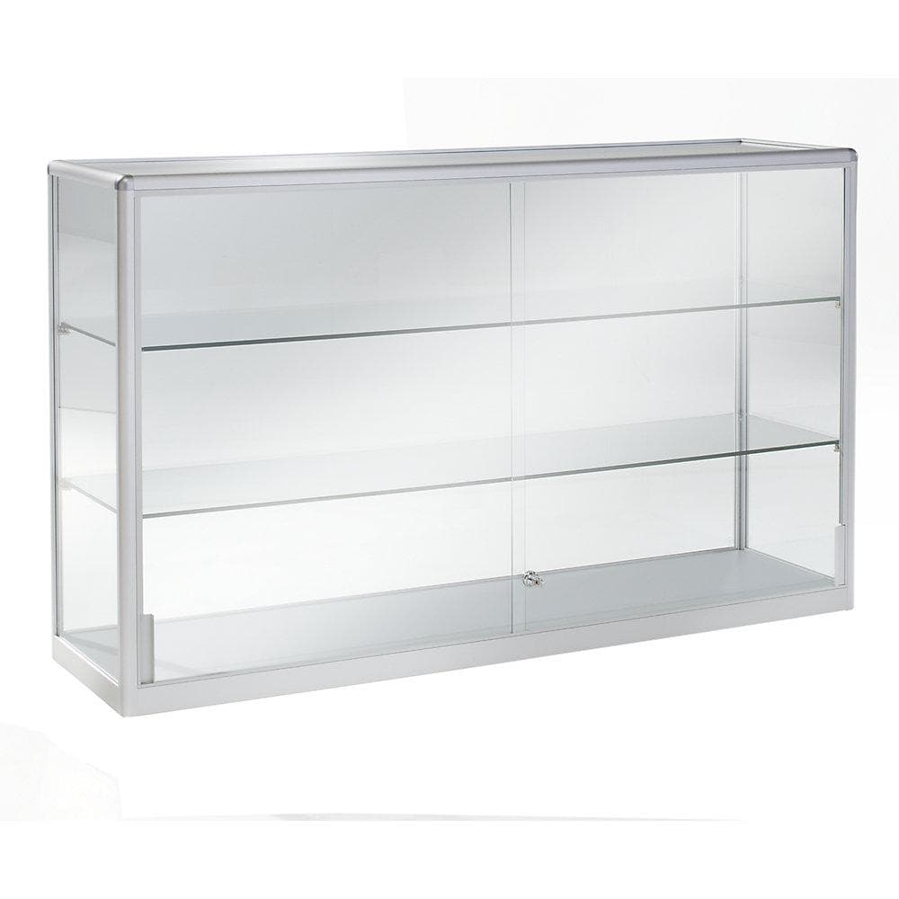 eurokraft pro Vitrine halbhoch 1000mm 2 Schiebetüren Aluminium Glas silber