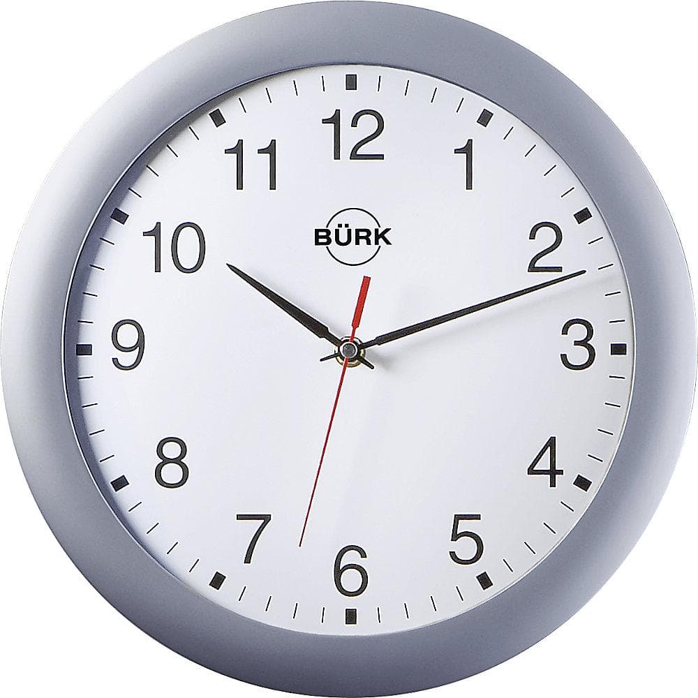 Kaiserkraft Wanduhr 300mm ABS Kunststoff Funkuhr silber matt weiß