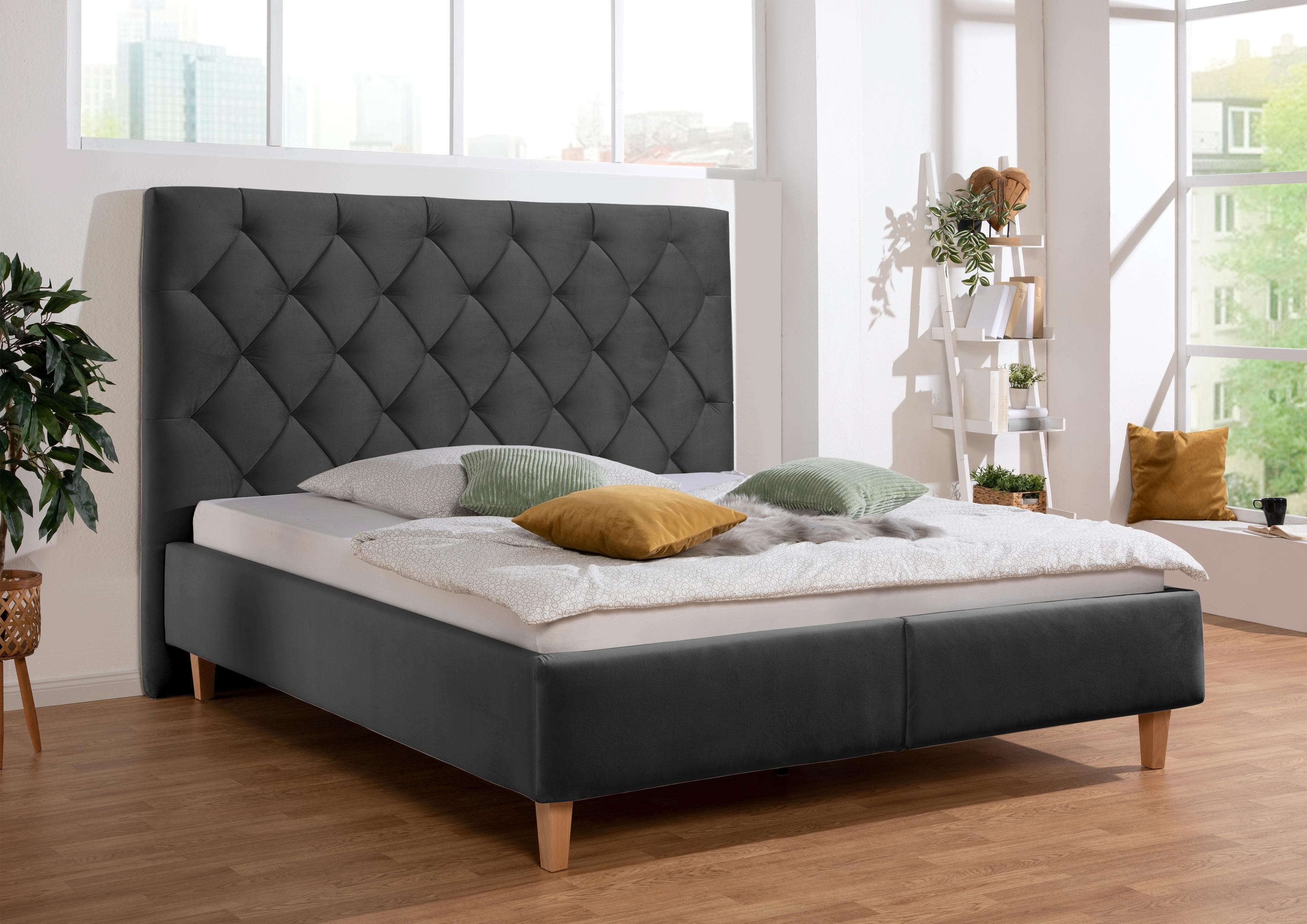 HOME AFFAIRE Polsterbett Sunley 140 Grau mit Matratze & Stauraum