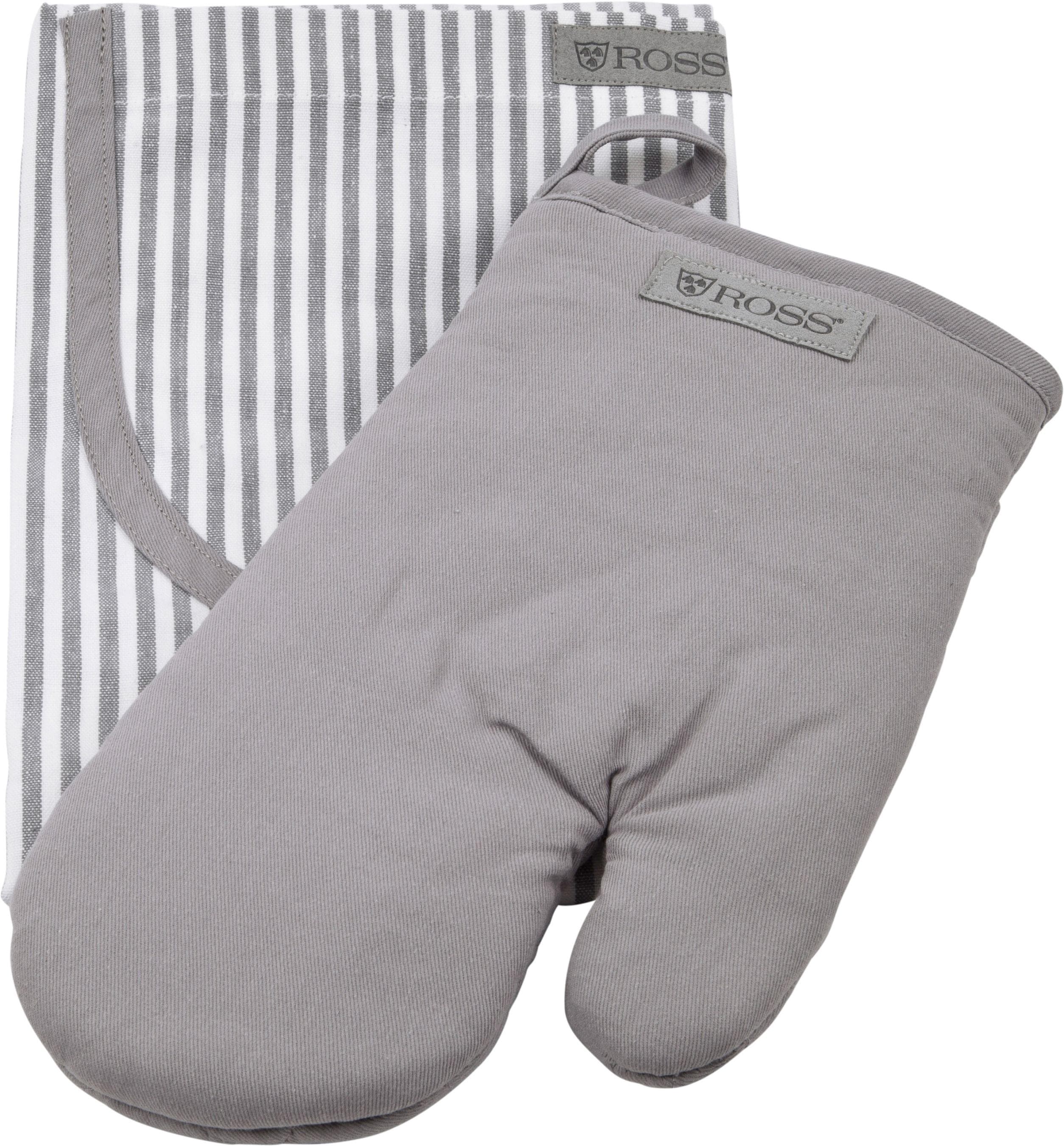 Grillhandschuhe ROSS Exclusiv Silber 100% Baumwolle inkl. Latzschürze