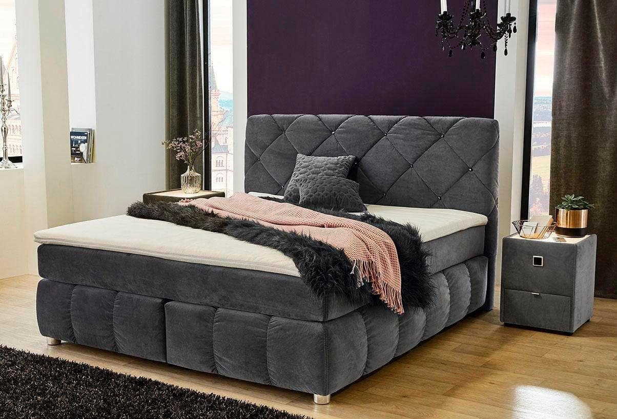 Luxuriöses Boxspringbett mit Kaltschaum-Topper und Rauchglas-Stein-Design