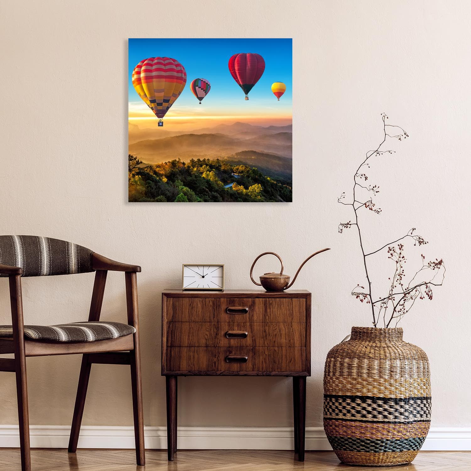 QUEENCE XXL-Wandbild Akustikbild Landschaft mit Heißluftballons