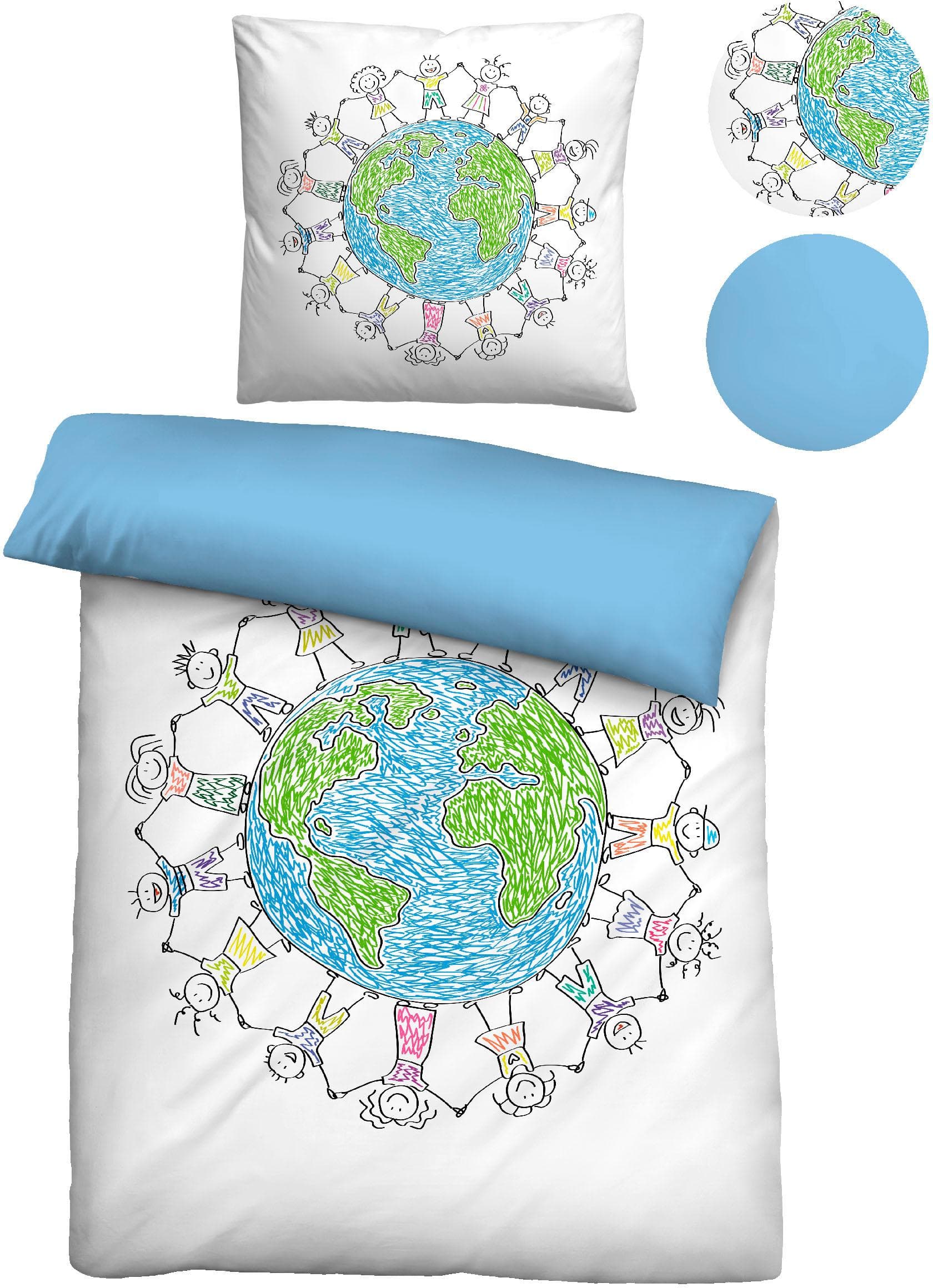 Wendebettwäsche Biberna Aaron Blau Baumwolle