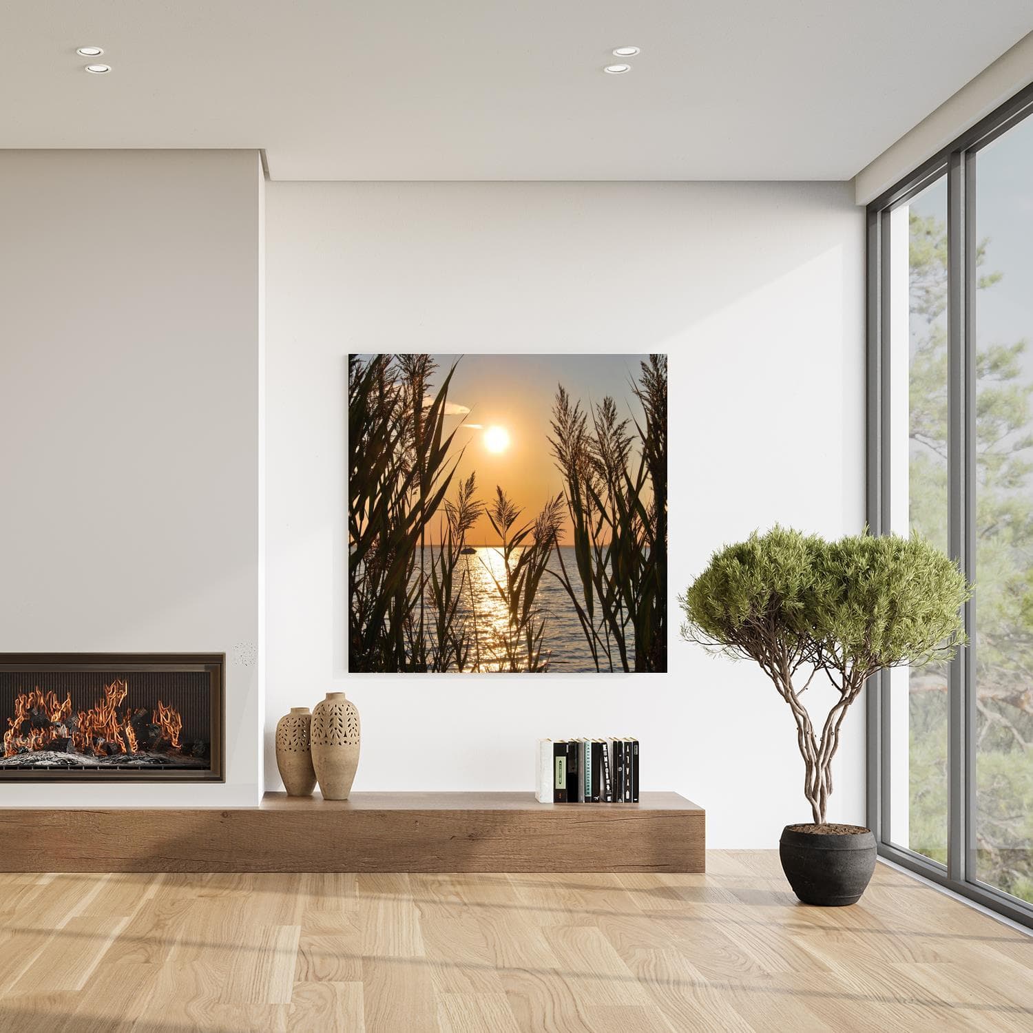 Akustikbild Seelandschaft Gräser XXL-Wandbild Natur Polyester