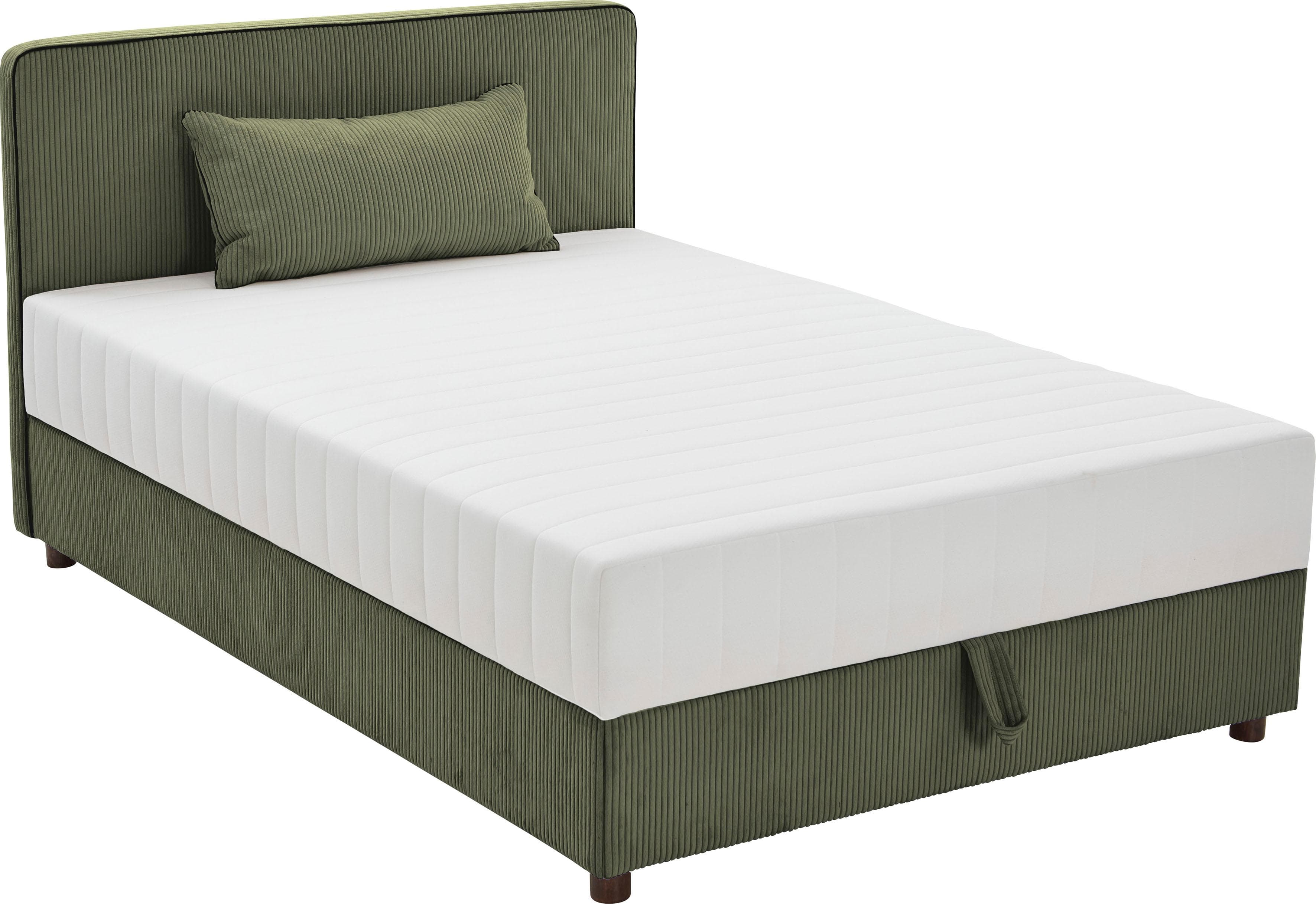 ATLANTIC HOME COLLECTION Bett Corinna Grün mit Bettkasten und Matratze