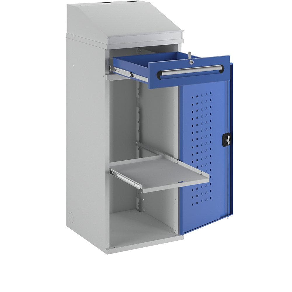 RAU Industrie-Stehpult mit Schrank und Schublade lichtgrau/enzianblau