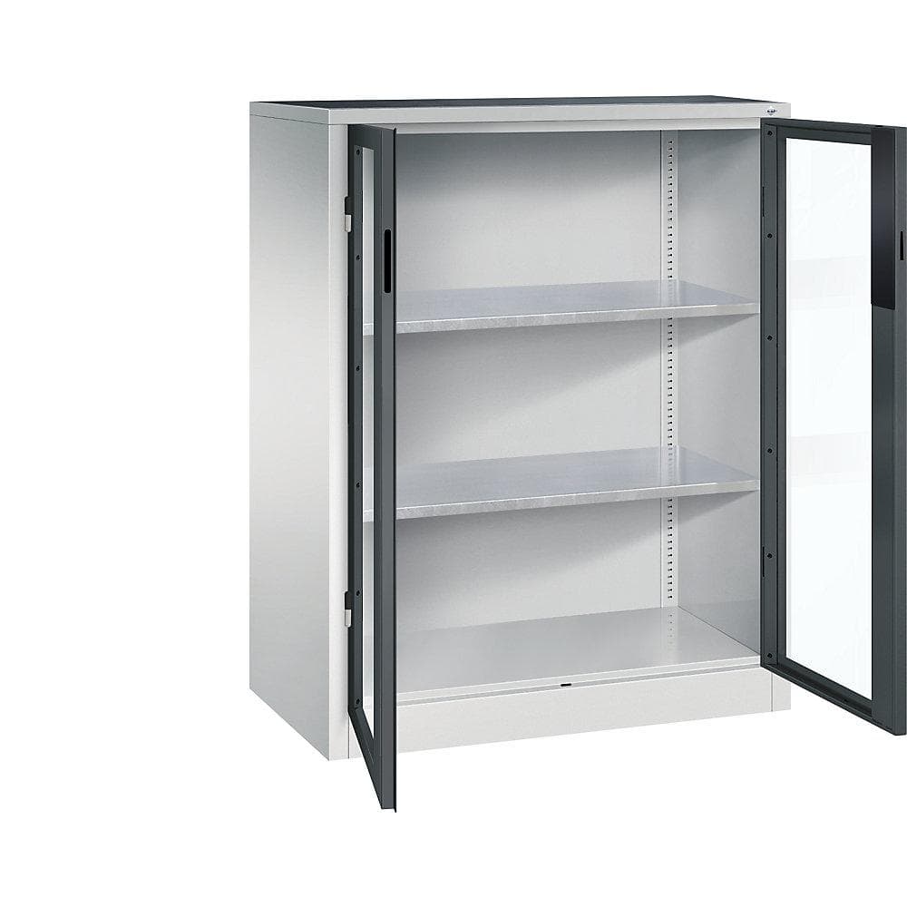 C+P Sichtfenster-Flügeltürschrank lichtgrau/anthrazitgrau Stahl