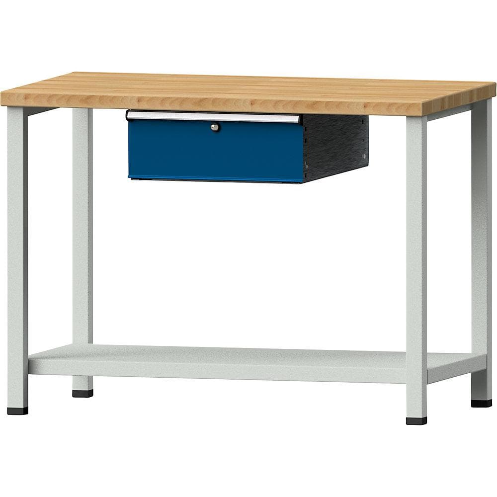 ANKE Kompaktwerkbank Buche massiv 1 Schublade blau grau