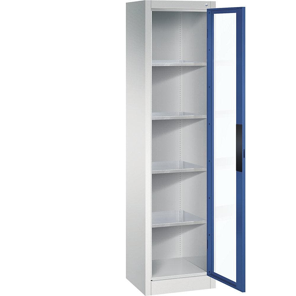 C+P Sichtfenster-Flügeltürschrank lichtgrau/enzianblau Stahl
