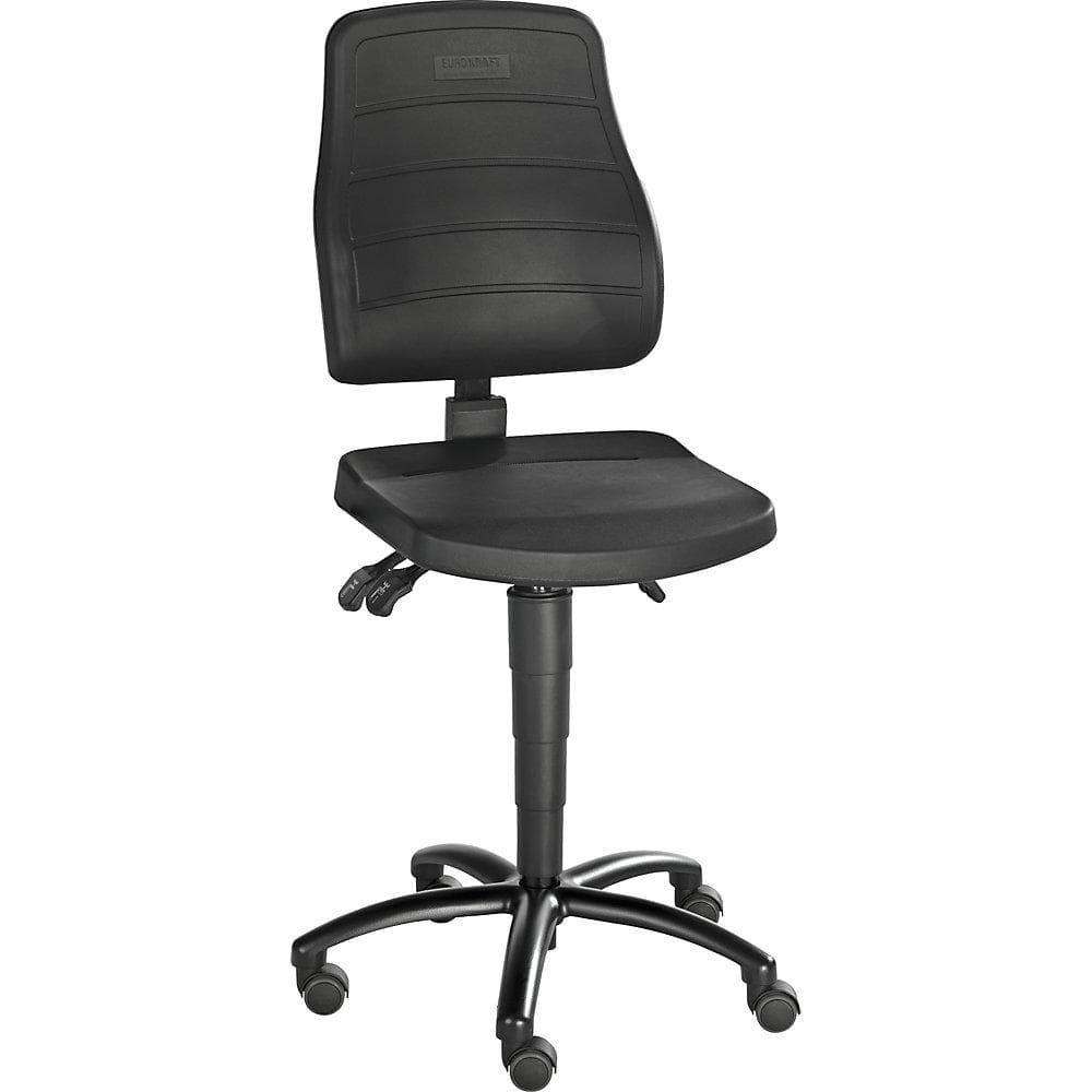 eurokraft pro Arbeitsdrehstuhl Schwarz PU-Schaum mit Rollen