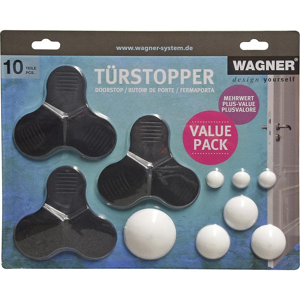 Wagner Türstopper-Set 10-teilig Schwarz/Weiß mit 3-STOP Türkeilen