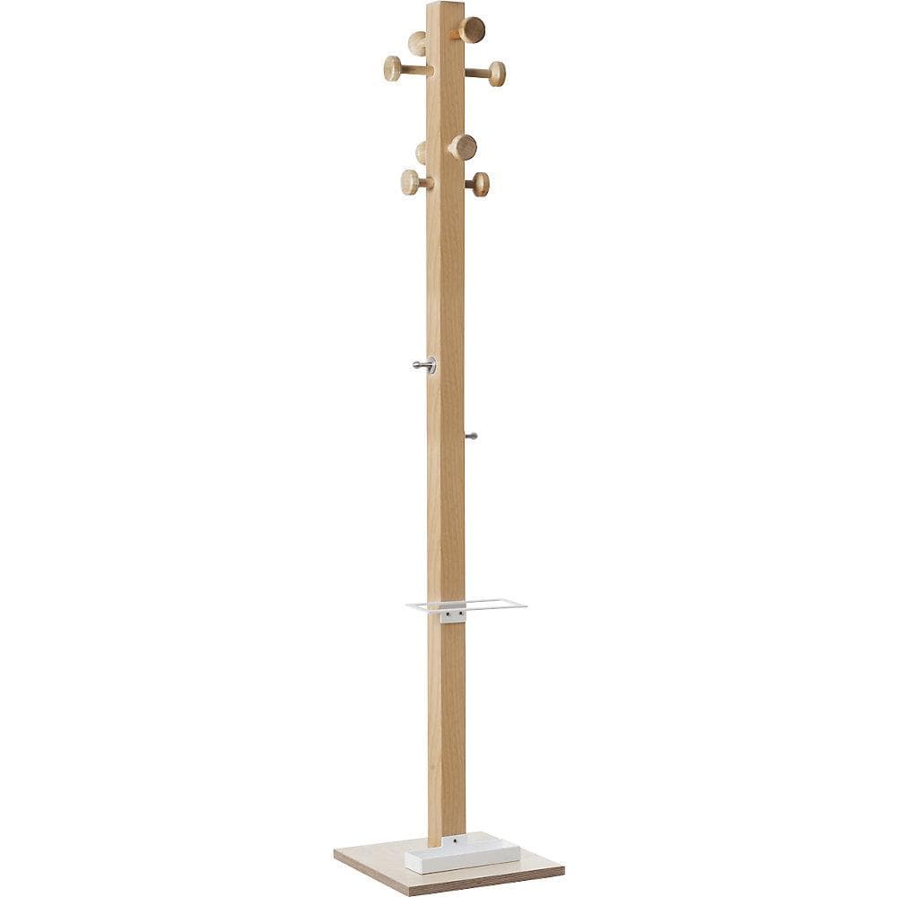 EasyCLOTH Garderobenständer Massivholz 8 Haken Schirmhalter Braun/Weiß