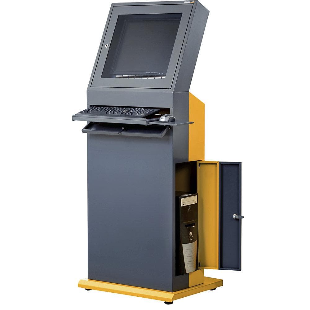 Kaiserkraft PC-Terminal schiefergrau/melonengelb mit Monitorfach