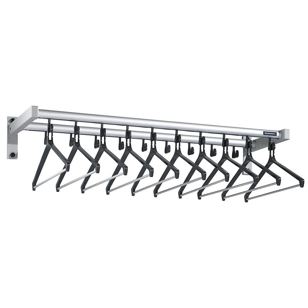eurokraft pro Wandgarderobe silber mit Hutablage, 19 Haken, 10 Bügel
