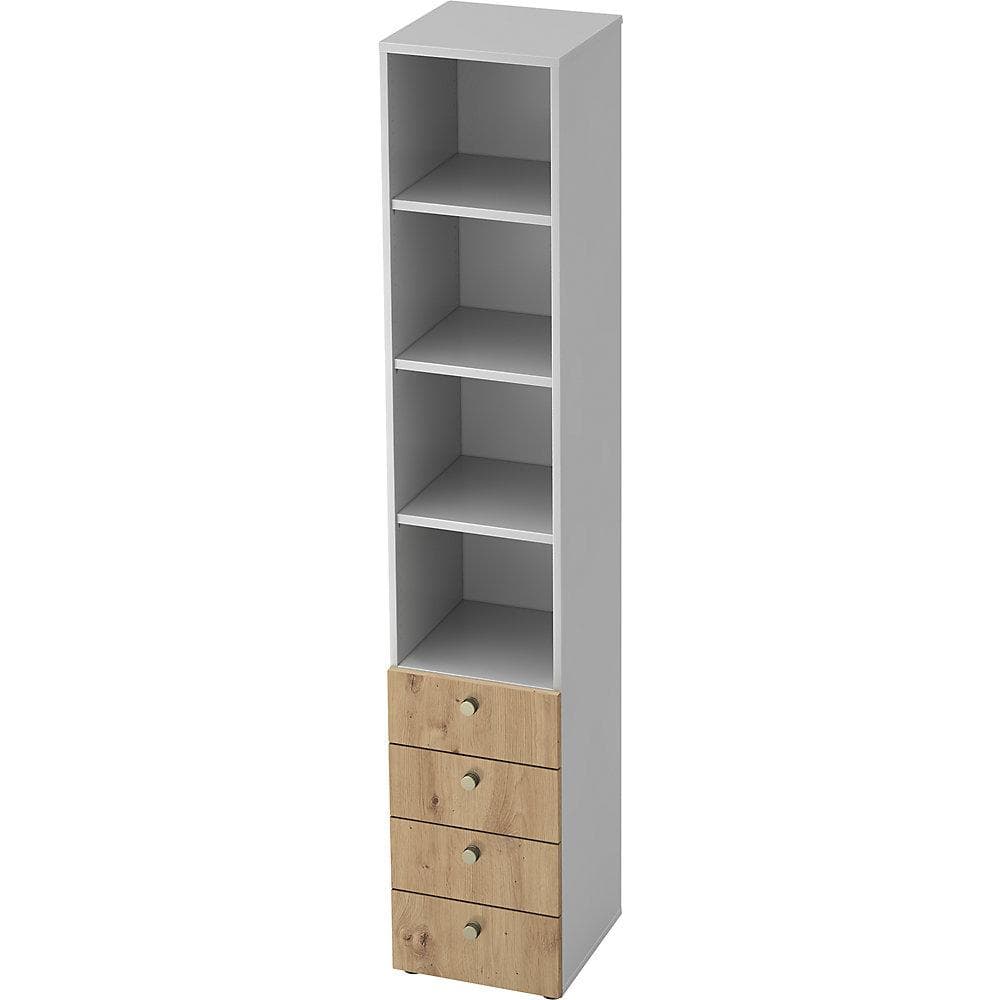 eurokraft pro Kombi-Schrank 3 Fachböden 4 Schubladen Weiß Asteiche