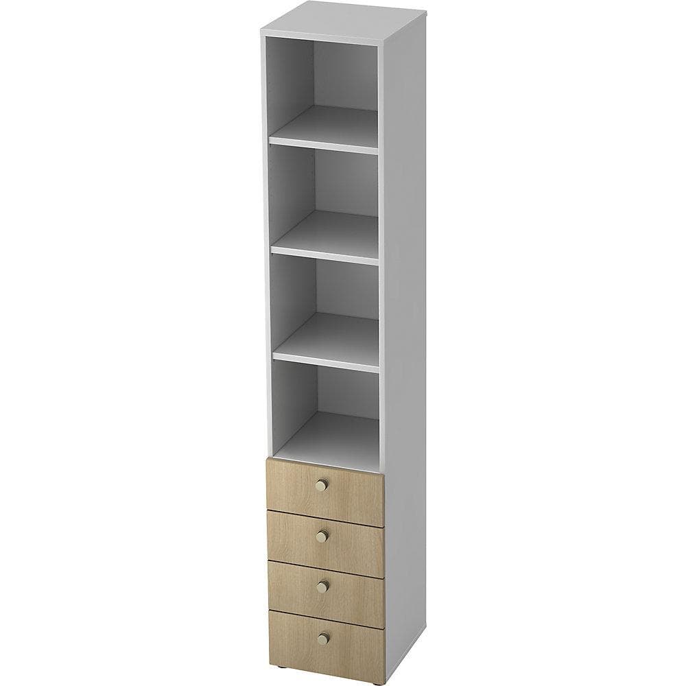 eurokraft pro Kombi-Schrank 3 Fachböden 4 Schubladen Weiß Eiche