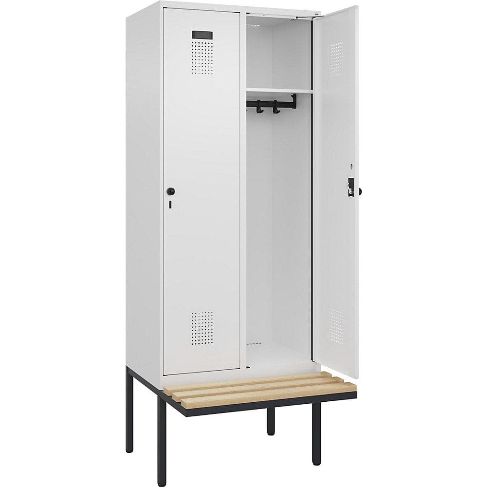 Kaiserkraft Spind Evolo PLUS mit Sitzbank 2 Abteile Weiß Buche