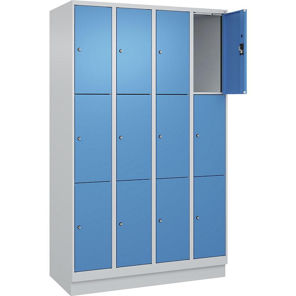Kaiserkraft Schließfachschrank Evolo PLUS 12 Fächer Stahl lichtgrau/blau