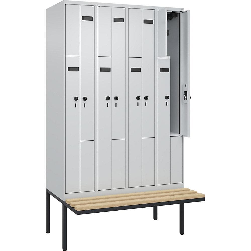 Kaiserkraft Z-Spind Evolo PLUS Sitzbank 4 Abteile lichtgrau Buche
