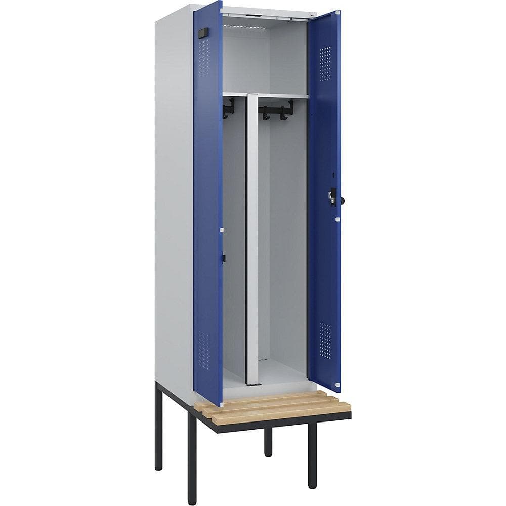 Evolo PLUS Spind Sitzbank 2 Abteile Lichtgrau/Enzianblau Buche