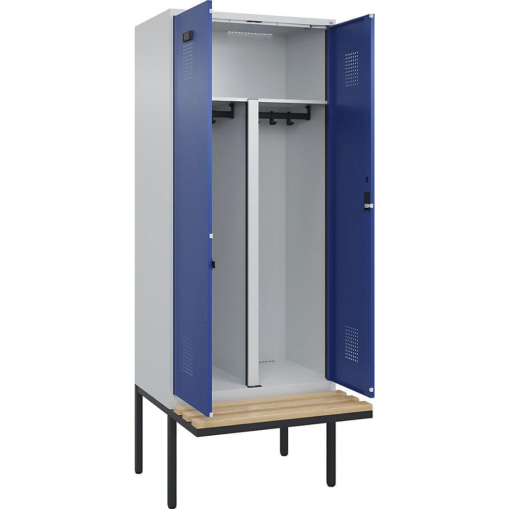 Kaiserkraft Schwarz-Weiß-Spind Evolo PLUS mit Sitzbank 2 Abteile