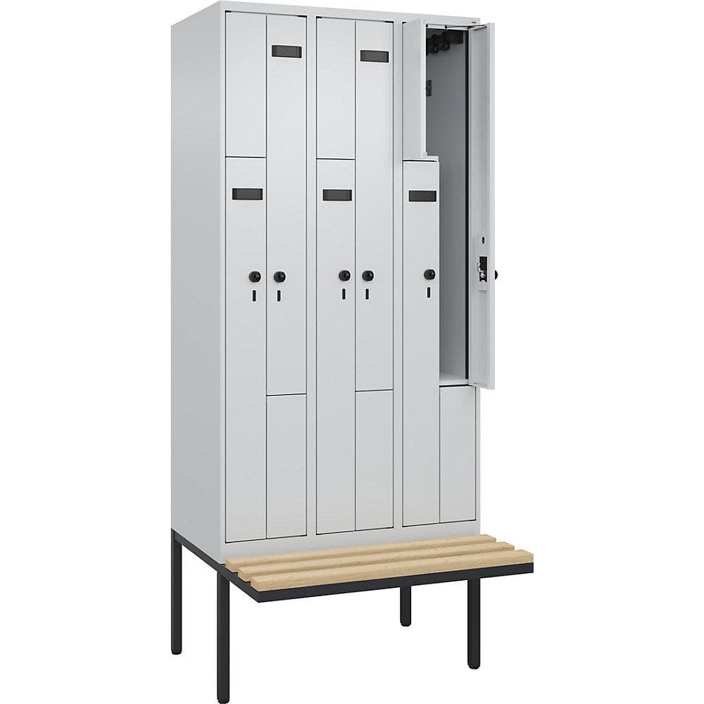 Kaiserkraft Z-Spind Evolo PLUS Sitzbank 3 Abteile lichtgrau Buche