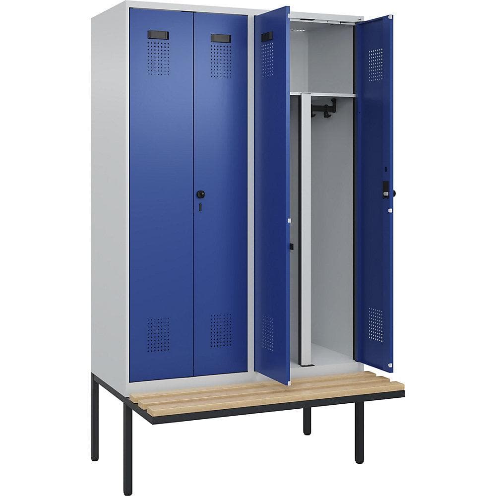 Schwarz-Weiß-Spind Evolo PLUS 4 Abteile Sitzbank Buche
