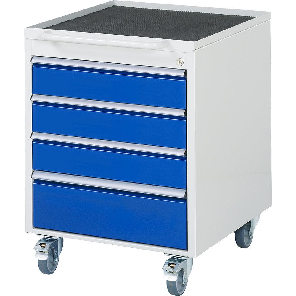 RAU Rollcontainer 4 Schubladen lichtgrau/enzianblau