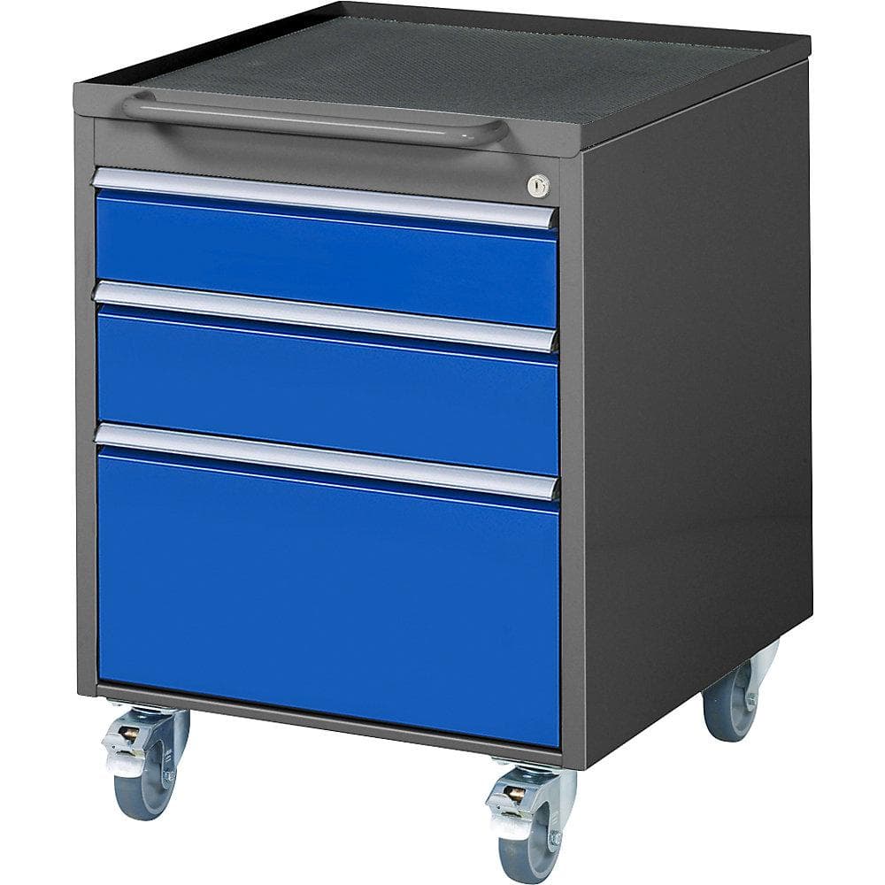 RAU Rollcontainer 3 Schubladen Stahlblech anthrazitmetallic enzianblau