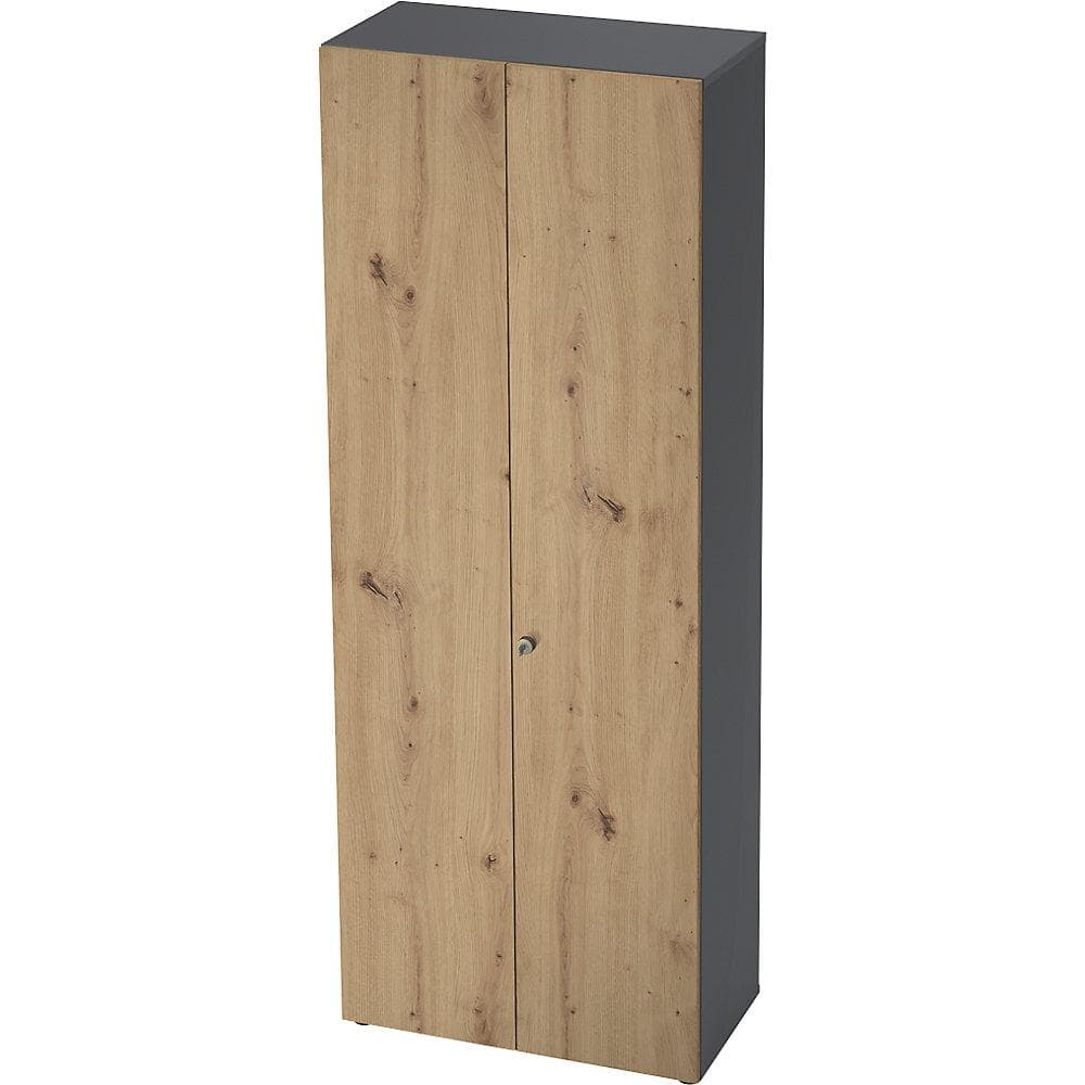eurokraft pro Garderobenschrank 2 Fächer Kleiderstange Graphit/Asteiche