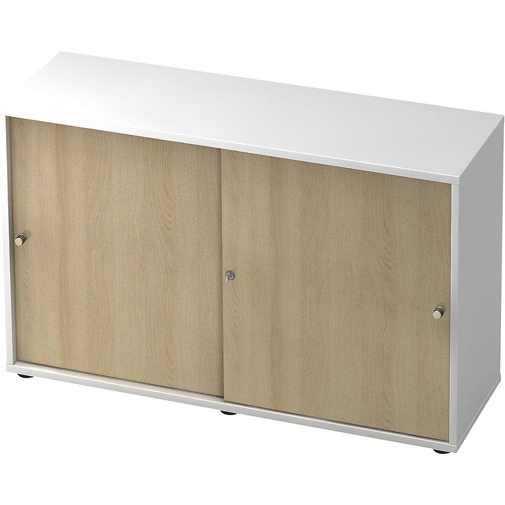 eurokraft pro Schiebetürenschrank 120cm Weiß Eiche 1 Fachboden Mitteltrennwand
