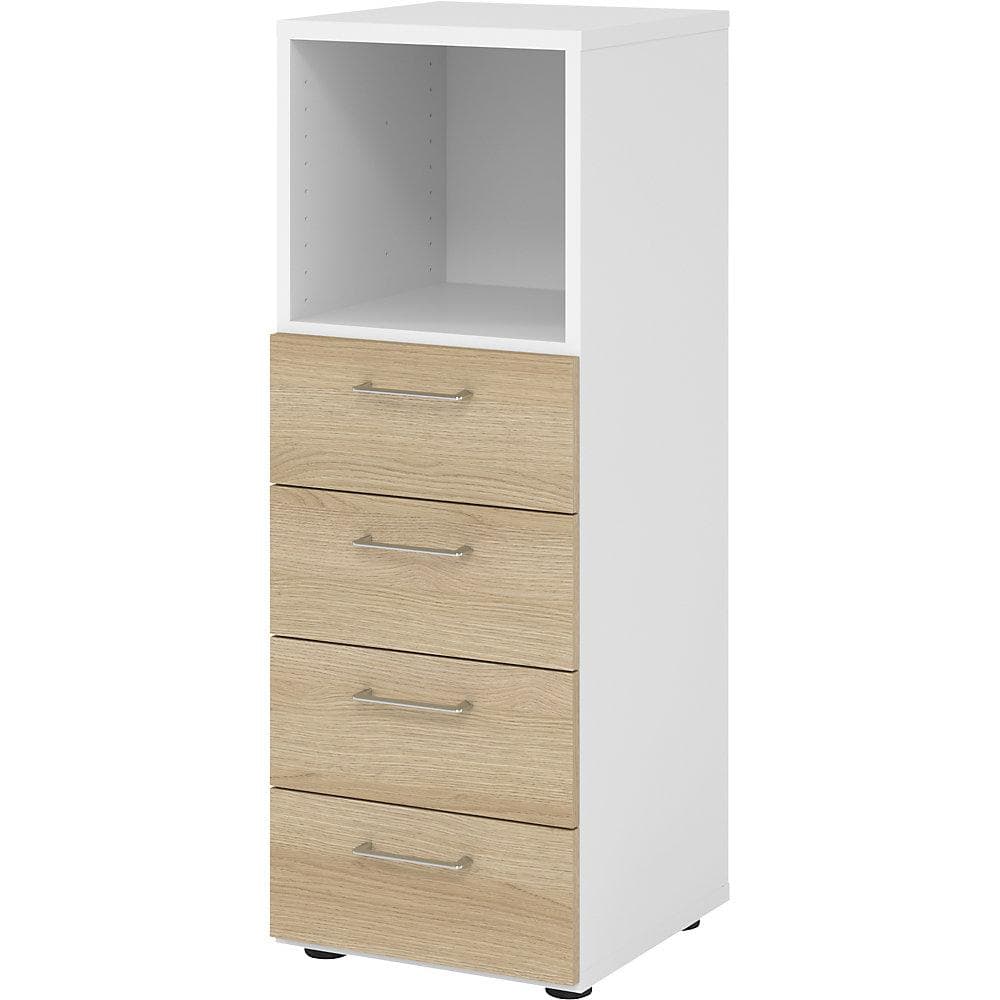 eurokraft pro Regalschrank 4 Schubladen Weiß Eiche