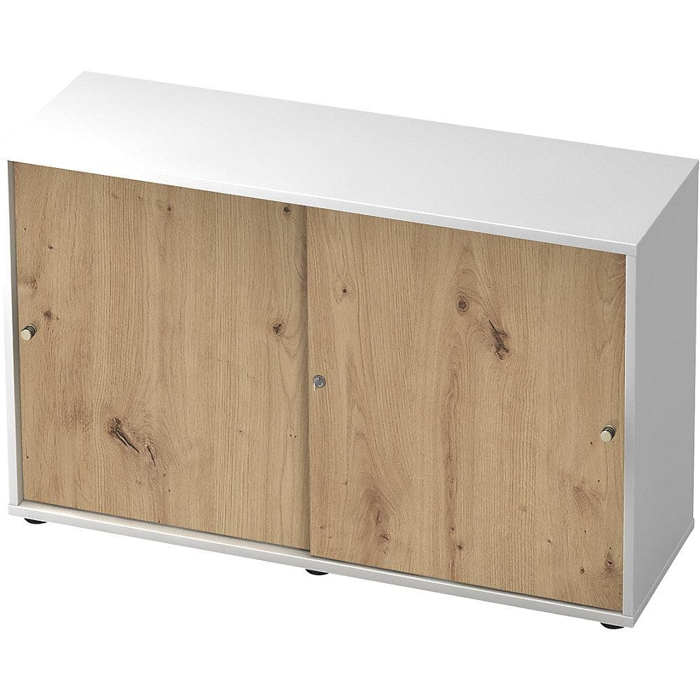 eurokraft pro Schiebetürenschrank weiß Asteiche 120 cm