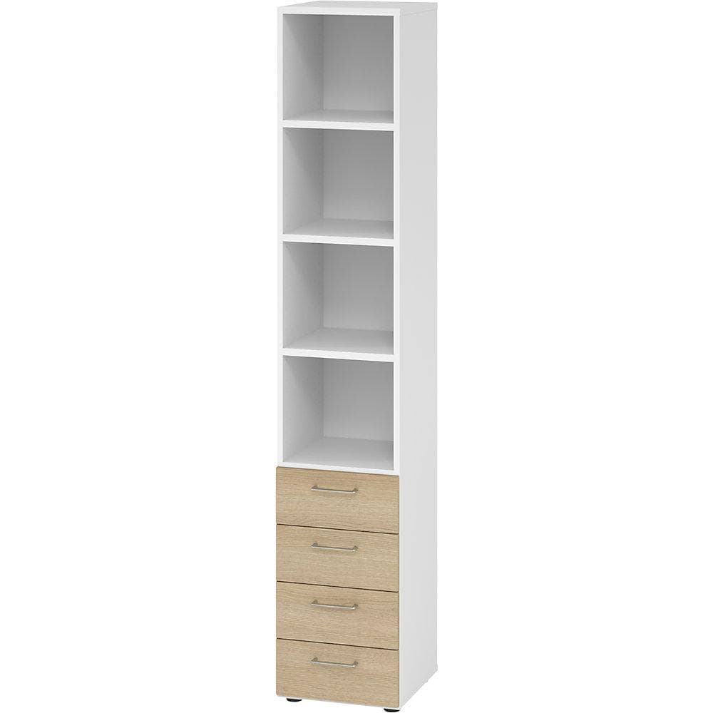 eurokraft pro Regalschrank 4 Schubladen weiß Eiche