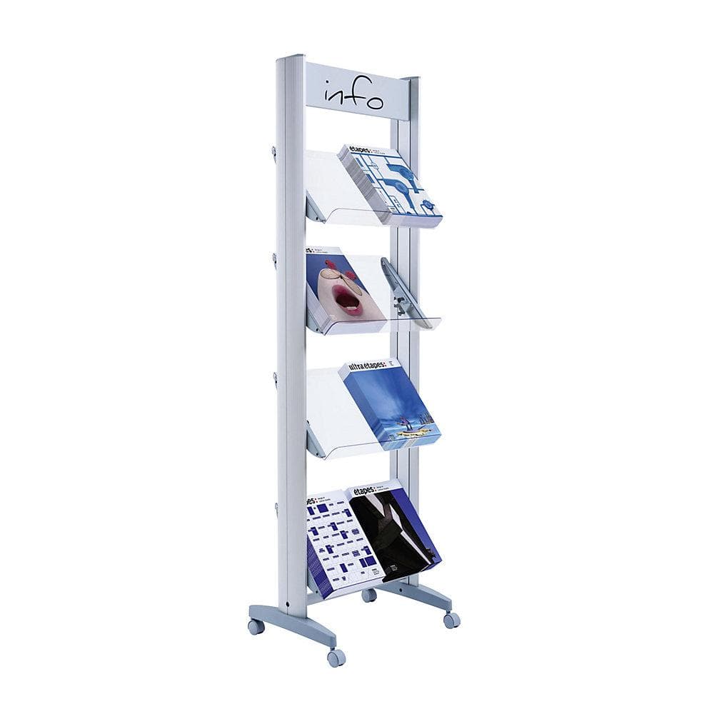 Paperflow Mobiler Metall-Prospektständer Grau mit verstellbaren Ablagen