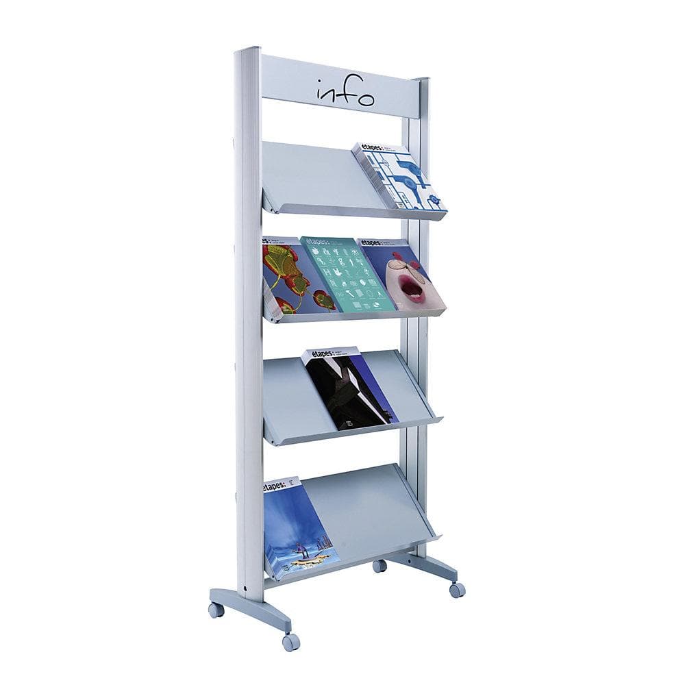 Paperflow Mobiler Metall-Prospektständer Grau mit verstellbaren Ablagen