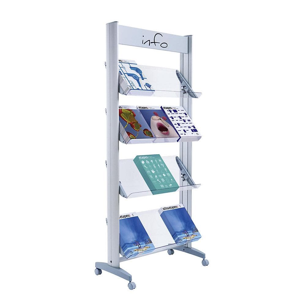 Paperflow Mobiler Metall-Prospektständer Grau mit 4 Ablagen